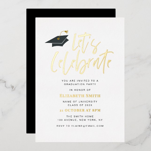gold foil typography graduation party invitation (Front/Back)