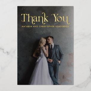 Gold Foil Typography Photo Wedding Thank You Card