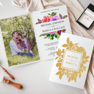 Gold Foil Vibrant Garden Floral Wedding Invitation