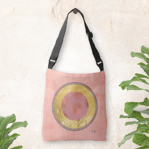 Gold Foil Vintage Grunge Monogram on Pink Hippie Crossbody Bag
