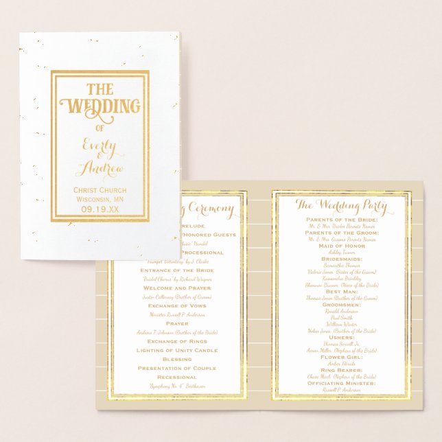 Gold Foil Vintage Hummingbird WEDDING PROGRAM Card (Display)