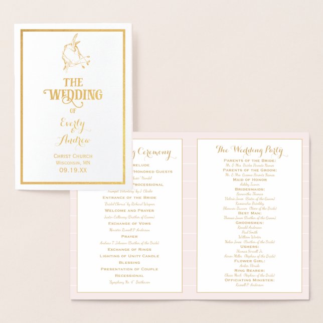 Gold Foil Vintage Hummingbird WEDDING PROGRAM Foil Card (Display)
