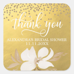 Gold Foil Watercolor Bridal Shower Thank You Square Sticker