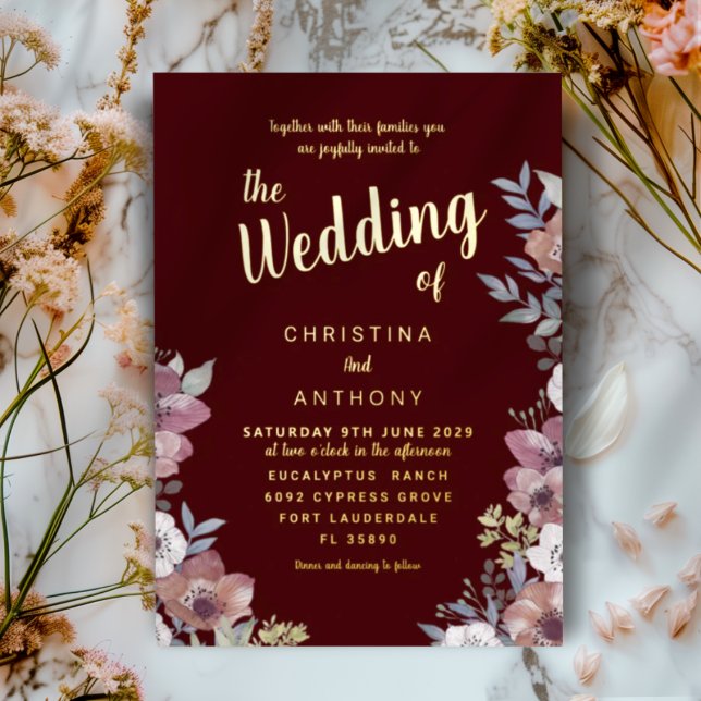Gold Foil Watercolor Floral Wedding Invitation (Creator Uploaded)
