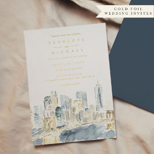 Gold Foil Watercolor New York City Wedding