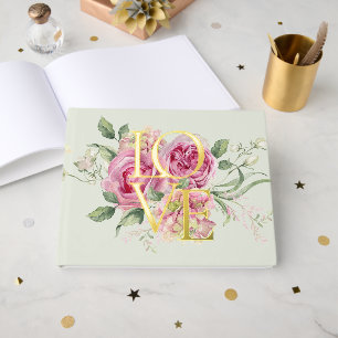 Gold Foil Watercolor Romantic Floral Wedding Guest Book