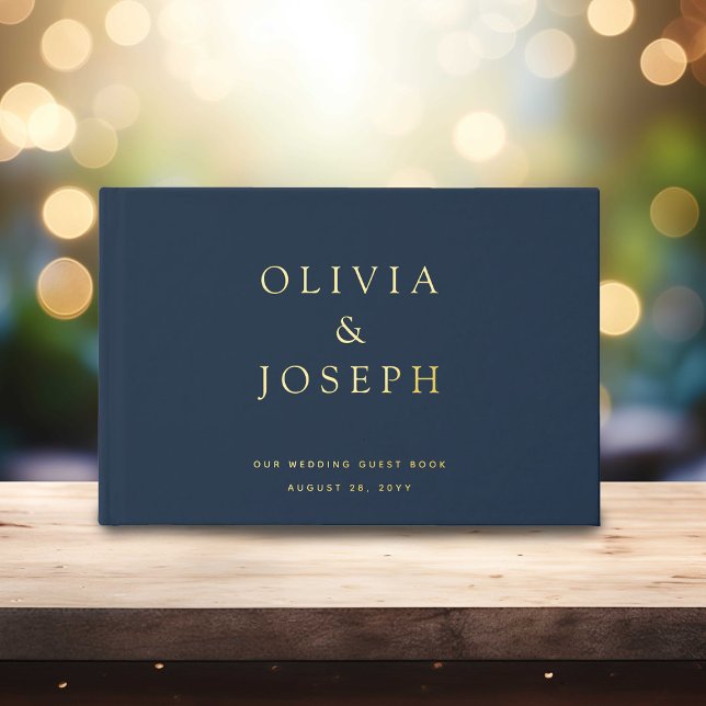 Gold Foil Wedding Custom Navy Blue Guest Book (Creator Uploaded)