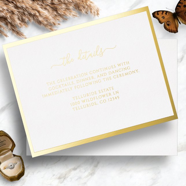 Gold Foil Wedding Enclosure Card (Elegant Minimalist Gold Frame Foil Wedding Details Enclosure Card by Painted Paperie
)