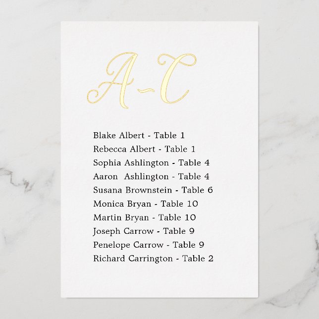 Gold Foil Wedding Guest Table Assignment Cards (Front)