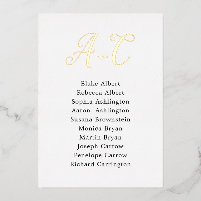 Gold Foil Wedding Guest Table Assignment Cards (Front)