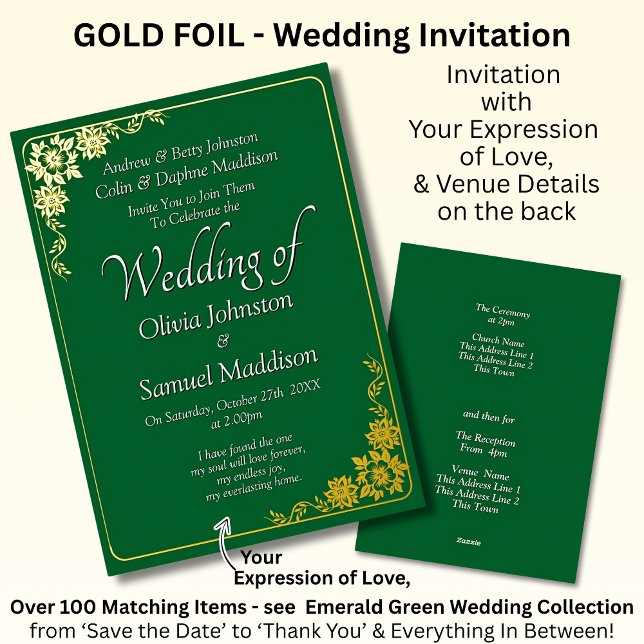Gold Foil Wedding Invitation Emerald Green White  (Creator Uploaded)