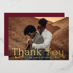 Gold Foil Wedding Photo Thank You Card