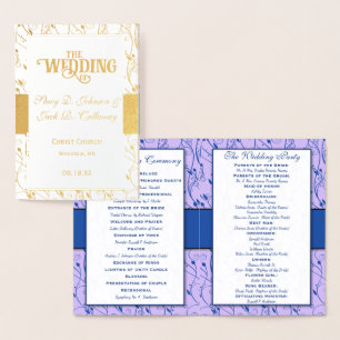 Gold Foil WEDDING PROGRAM Blue and Lilac Foil Card