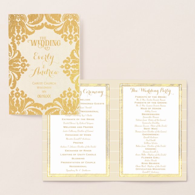 Gold Foil WEDDING PROGRAM Large Damask Card (Display)