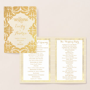 Gold Foil WEDDING PROGRAM Large Damask Foil Card