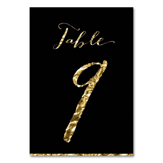 Gold Foil Wedding Table Numbers Black No. 9 (Front)