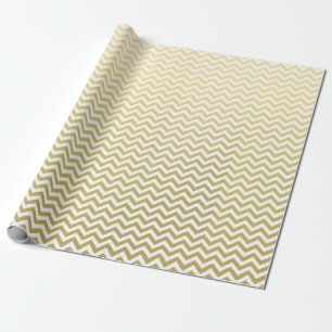 Gold Foil White Chevron Pattern Wrapping Paper