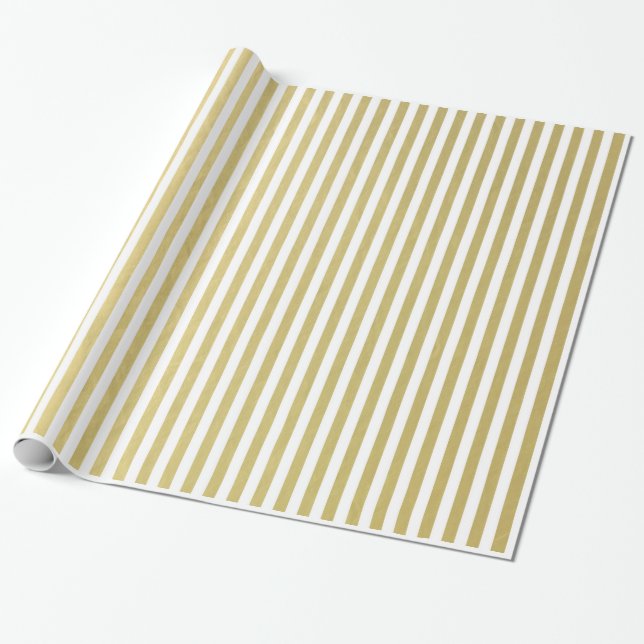 Gold Foil White Stripes Pattern Wrapping Paper (Unrolled)