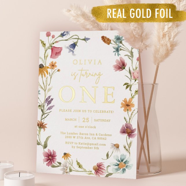 Gold Foil Wildflower Theme Girl 1st Birthday  (Creator Uploaded)