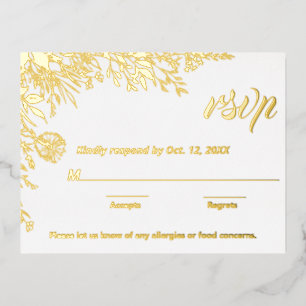 Gold Foil Wildflowers Wedding RSVP  Foil Holiday Postcard