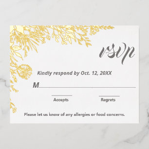 Gold Foil Wildflowers Wedding RSVP Holiday Postcard