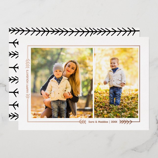 Gold Foil Winter Branch Border 2 Photo Card (Front/Back)