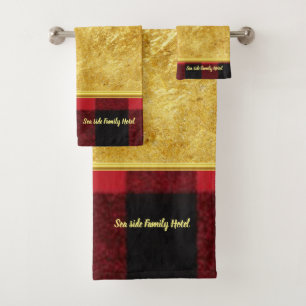 Gold foil with Flannel red and black Buffalo Plaid Bath Towel Set