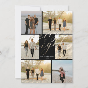 Gold Foil with Pink Plaid Merry and Bright Holiday Card