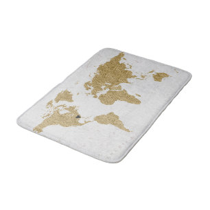 Gold Foil World Map Custom Moveable Heart Location Bath Mat