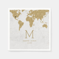 Gold Foil World Map Destination Wedding Monogram