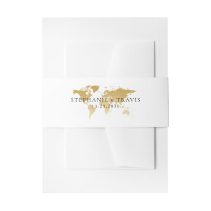 Gold Foil World Map Travel Themed Destination Invitation Belly Band