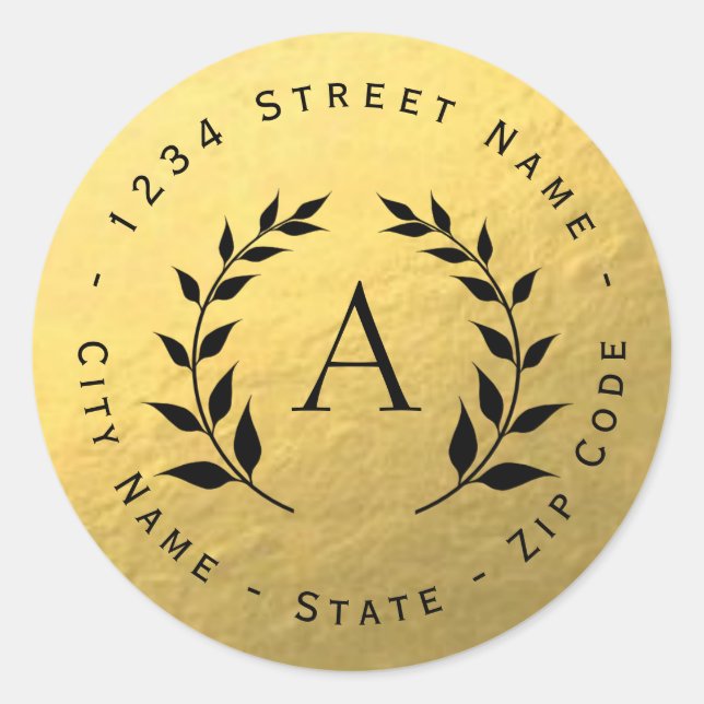Gold Foil Wreath Monogram Return Address Label (Front)