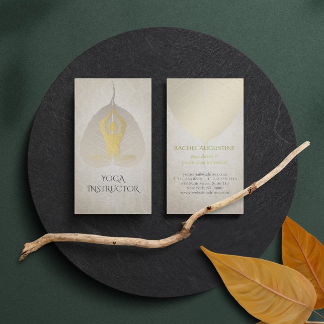 Gold Foil Yoga Meditation Posture with Bodhi Leaf Business Card (Creator Uploaded)