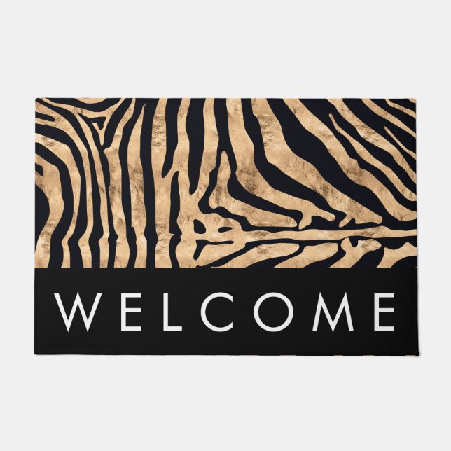Gold Foil Zebra Print Welcome Mat (Front)