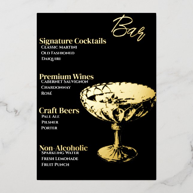 Gold-Foiled Cocktail Party Bar Menu (Front)