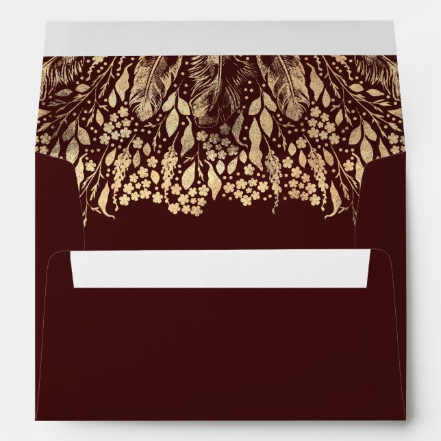 Gold Foliage and Golden Feathers Elegant Chic Envelope (Back (Bottom))