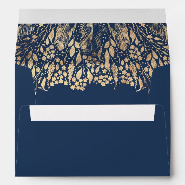 Gold Foliage and Golden Feathers Elegant Chic Envelope (Back (Bottom))
