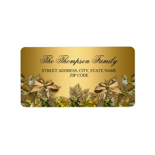 Gold Foliage & Bow Christmas Address Labels (Front)
