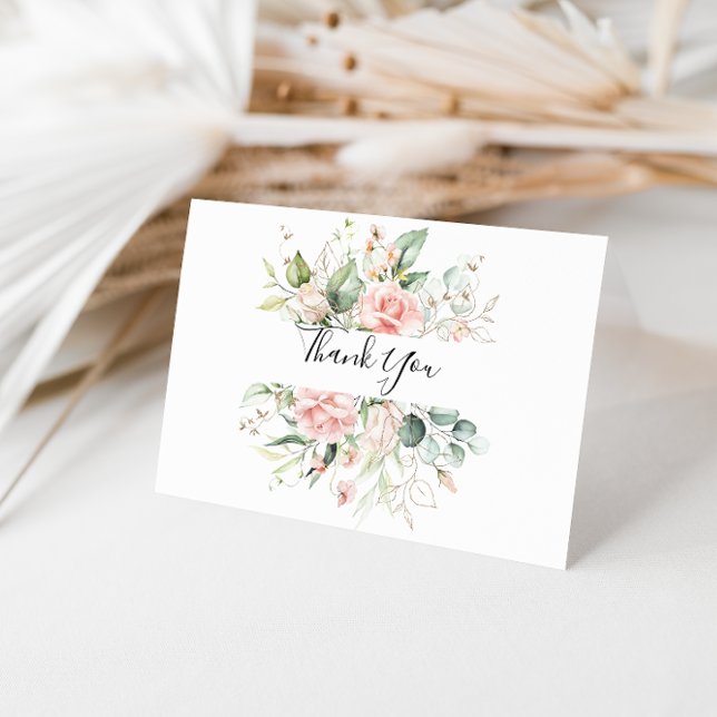 Gold Foliage Floral Folded Wedding Thank You Card (Creator Uploaded)