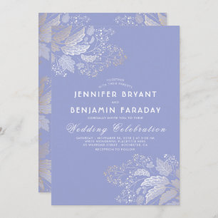 Gold Foliage Lavender Purple Elegant Wedding Invitation