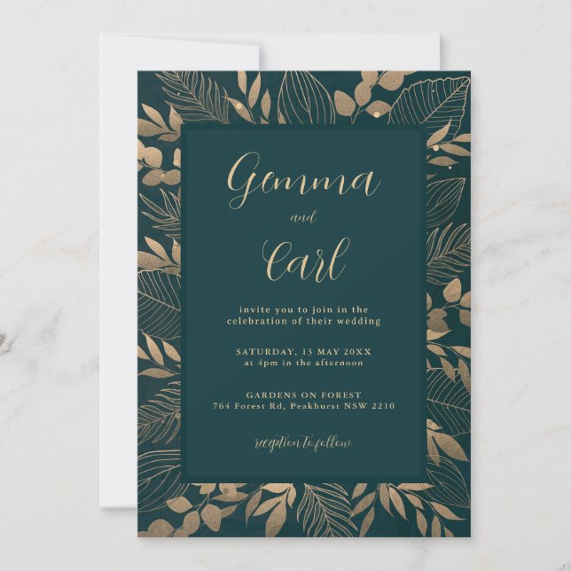 Gold Foliage Leaf Wedding Invitation (Front)