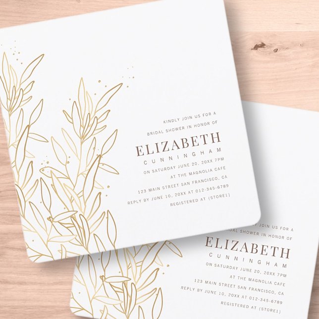 Gold Foliage Modern Bridal Shower Invitation (Creator Uploaded)