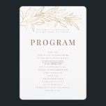 Gold Foliage Modern   Minimalist Wedding Programme<br><div class="desc">Composed of simple and contrasting sized sans serif typography. All against a backdrop of white with a line drawing foliage in faux gold. These elements are simple,  elegant,  and modern. This is designed by White Paper Birch Co. exclusive for Zazzle.

Available here:
http://www.zazzle.com/whitepaperbirch</div>
