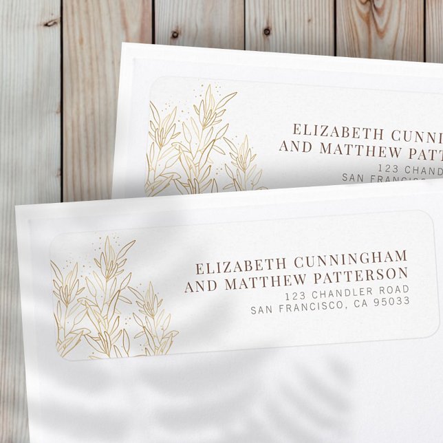 Gold Foliage Modern Wedding Return Address (Creator Uploaded)
