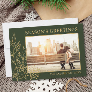 Gold Foliage Photo Season's Greetings Green Holiday Card