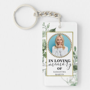 Gold Foliage Remembrance In Loving Memory Photo Key Ring