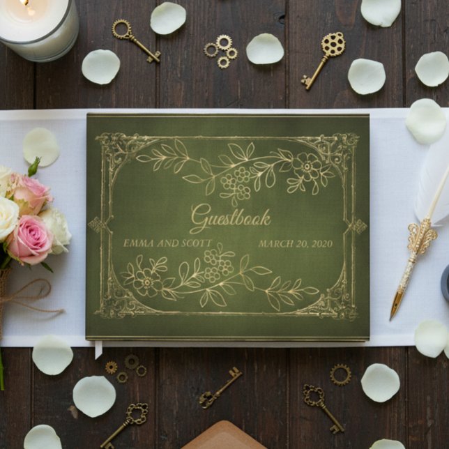 Gold Foliage Vintage Wedding Guest Book (Creator Uploaded)