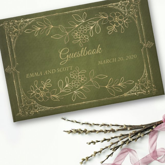 Gold Foliage Vintage Wedding Guest Book (Creator Uploaded)