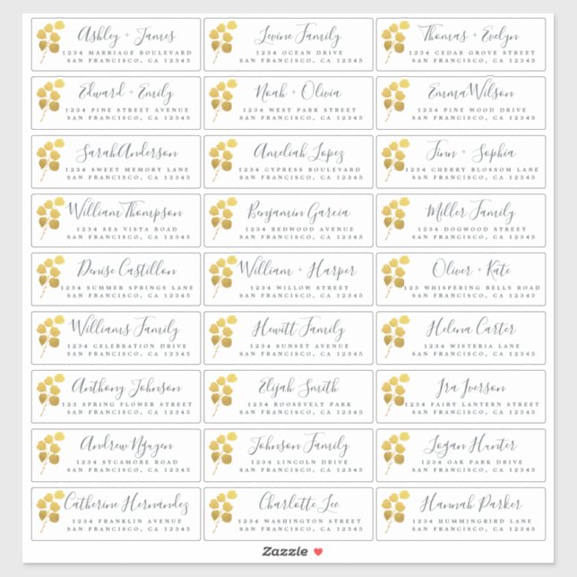 Gold Foliage Wedding Guest Address Labels (Sheet)