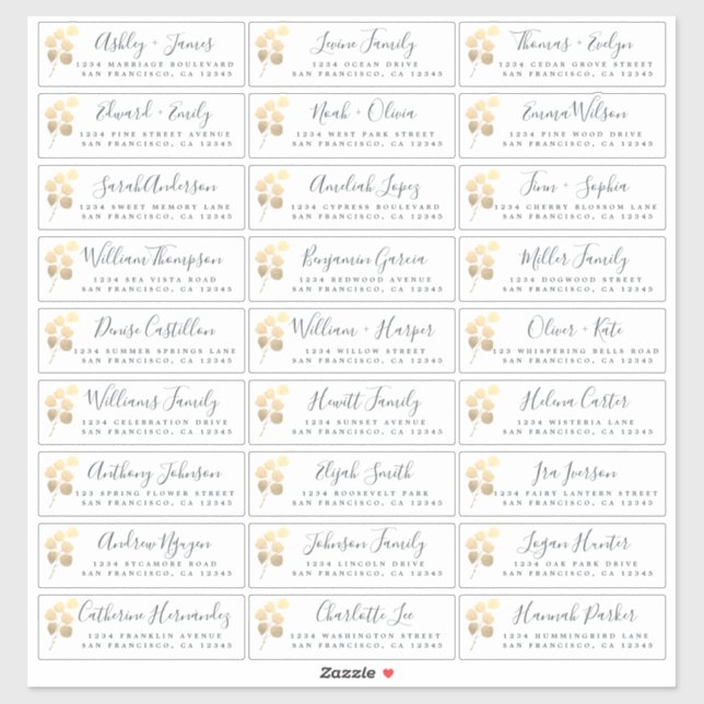 Gold Foliage Wedding Guest Address Labels (Sheet)